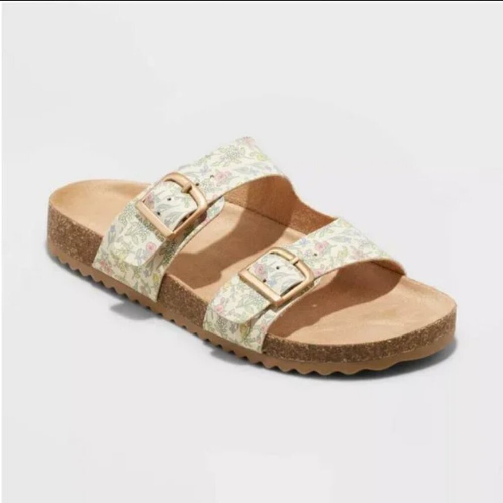 Kids' Drew Slip-On Footbed Sandals Floral Beige - Cat & Jack™ 2